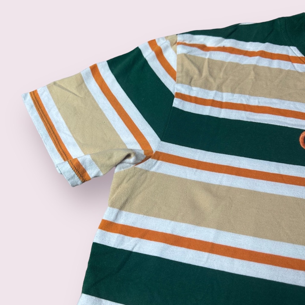 Men’s Guess Los Angeles Tan White Green Orange Stripe S/S Tee Shirt Sz Small - Picture 3 of 9